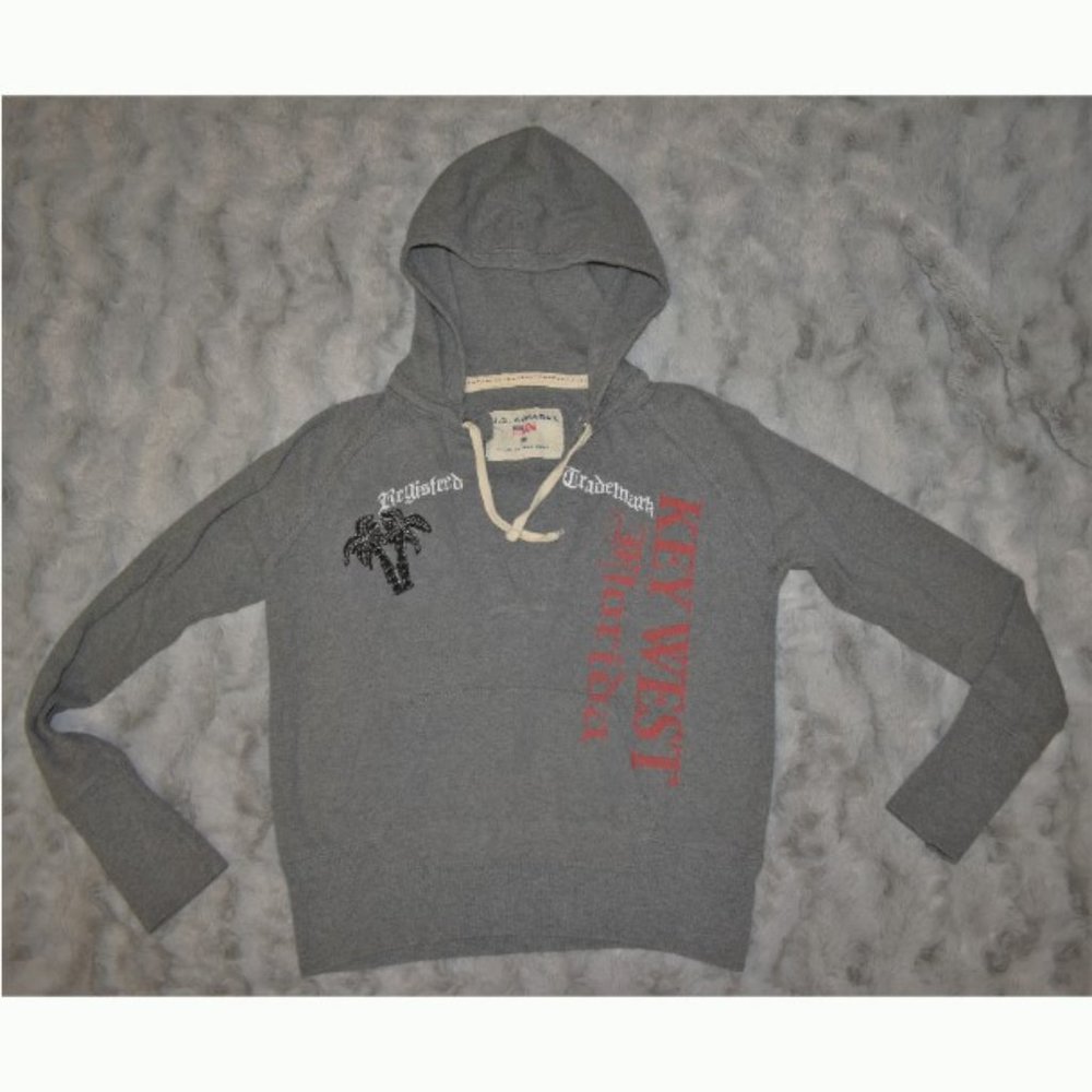Key West Florida palm tree pull over hoodie grey gray